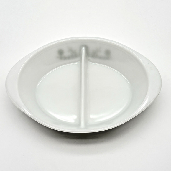 Glasbake Divided Casserole Serving Dish Green Daisy Milk Glass Vintage 1 qt - Picture 3 of 8